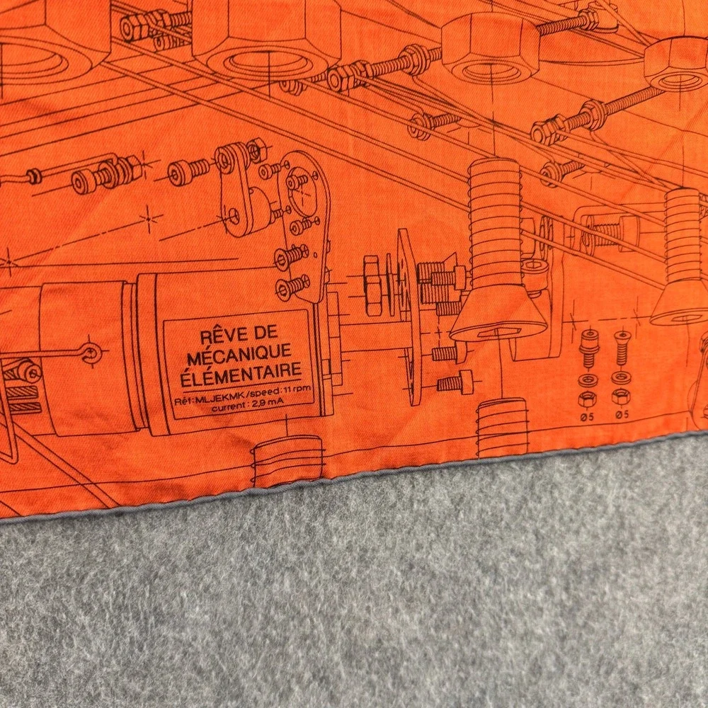 Hermes Carre H 65 Reve de Mecanique Elementaire Orange Cotton Scarf 2019 Box